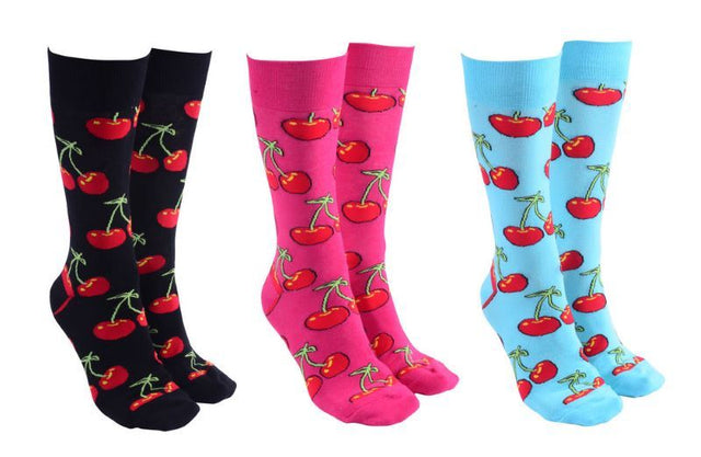 Vibrant Sock Society Cherries collection with 6 assorted pairs, featuring fun cherry designs for stylish, comfy wear.