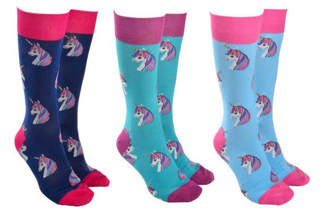 Colorful unicorn-themed socks in 6 assorted pairs, offering comfort and a whimsical touch for all ages.