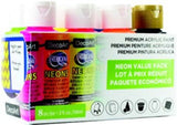 Colorful 8-pack of Decoart Americana Neons acrylic paints in squeeze bottles, ideal for vibrant DIY projects and crafts.