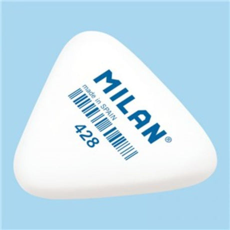 Milan 428 triangular synthetic eraser in white, ideal for precise graphite removal with minimal smudging, 5.1 x 4.6 x 1.3 cm.