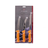 Victorinox Swibo 3-Piece Fillet Clam Pack featuring three premium stainless steel knives with yellow Polyamide handles in clam storage.