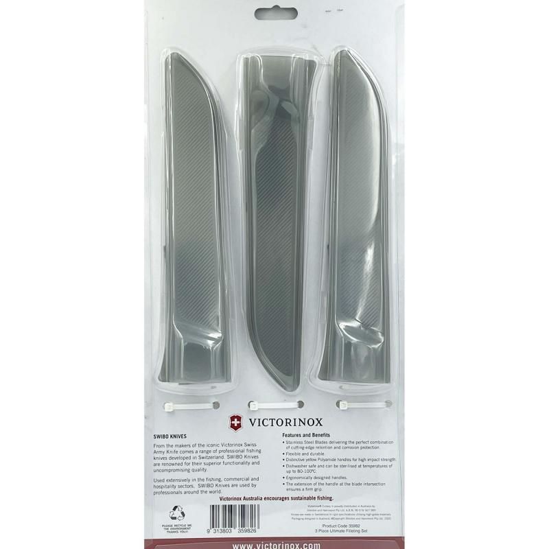 Victorinox Swibo 3-Piece Fillet Clam Pack featuring yellow handles and stainless steel knives for expert fish filleting and boning.