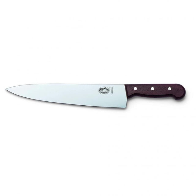 Victorinox 25cm cook knife with a rosewood handle, designed for precise cutting of meats, fruits, and vegetables.