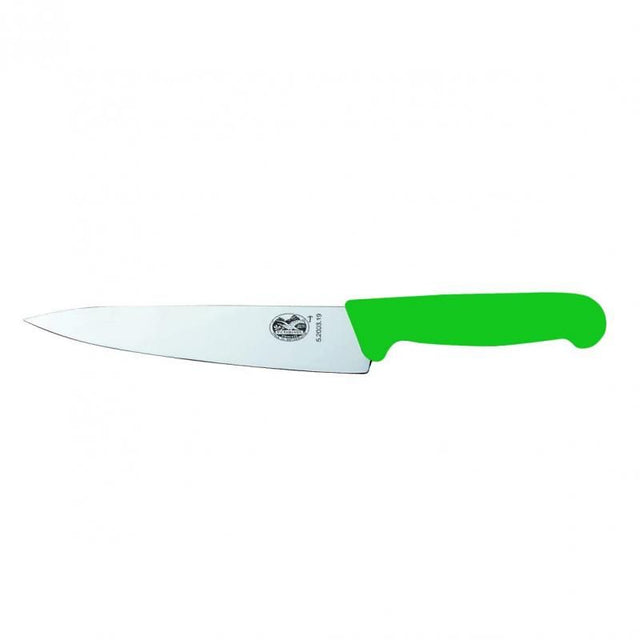 Victorinox 19cm green carving knife with ergonomic non-slip handle and high carbon stainless steel blade for precise slicing.