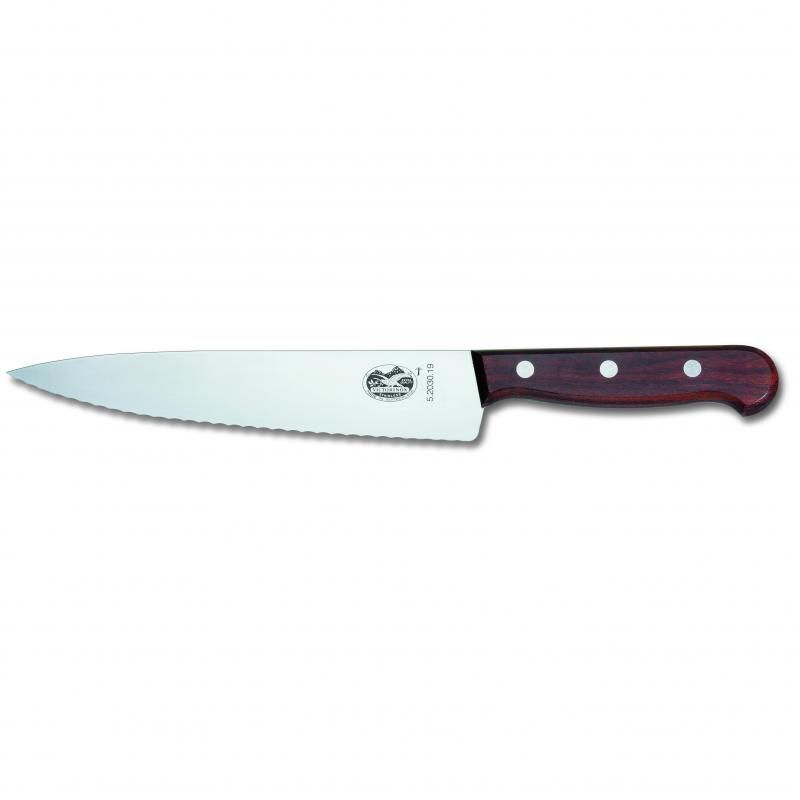 Victorinox 19cm wavy edge carving knife with rosewood handle, designed for precise and effortless slicing of meats.