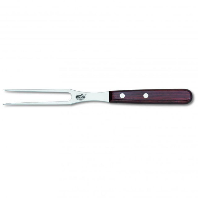 Victorinox 15cm carving fork with flat tines and elegant rosewood handle, ideal for precise meat slicing.