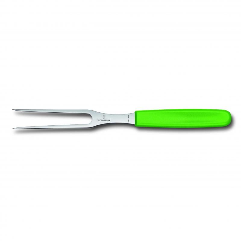 Green Victorinox Carving Fork with 15cm high-carbon stainless steel tines, designed for effortless meat carving and serving.