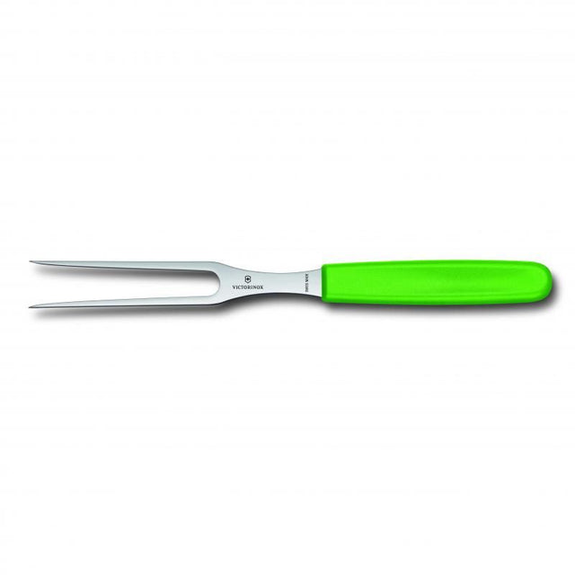 Green Victorinox Carving Fork with 15cm high-carbon stainless steel tines, designed for effortless meat carving and serving.