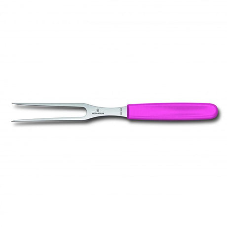 Pink Victorinox carving fork with flat tines, 15cm, ergonomic design for precision slicing and serving of meats.