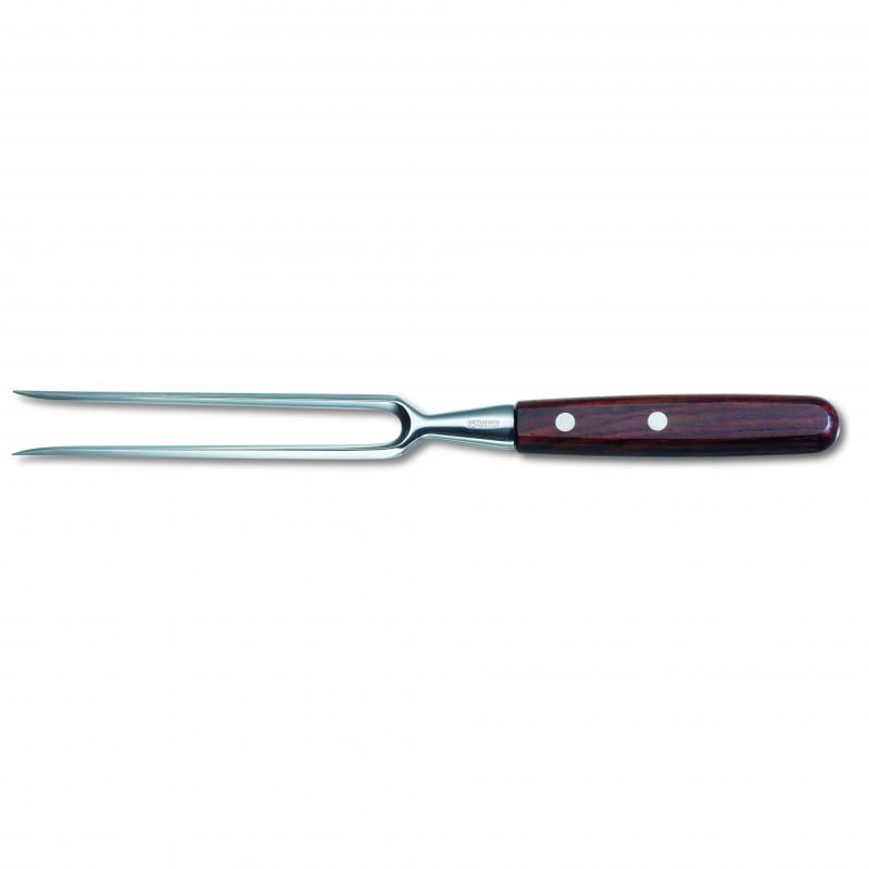 Victorinox 18cm carving fork with forged stainless steel tines and ergonomic rosewood handle, ideal for carving meats.