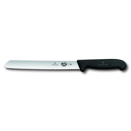 Victorinox Fibrox 21cm bread knife with wavy edge and ergonomic TPE handle, perfect for precise slicing of all bread types.