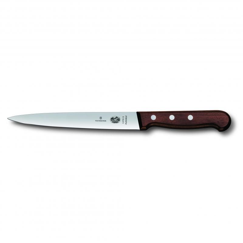 Victorinox 16cm filleting knife with flexible blade and elegant rosewood handle for precise fish preparation.