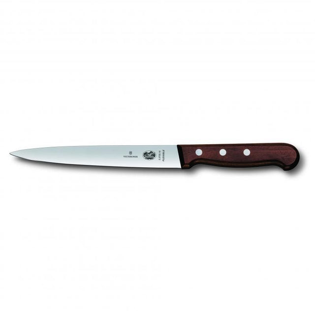 Victorinox 16cm filleting knife with flexible blade and elegant rosewood handle for precise fish preparation.