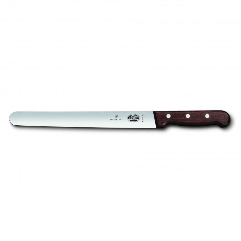 Victorinox 25cm slicing knife with rosewood handle, featuring a round plane edge for precision in cutting meat and vegetables.