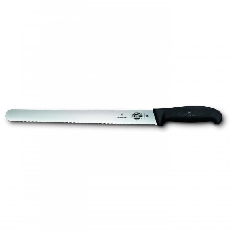 Victorinox Slicing Knife Round Wavy Edge Fibrox 30cm | Black