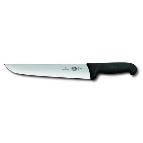 Victorinox 16cm Butchers Knife with a straight back blade and black Fibrox handle, ideal for precise meat cutting.