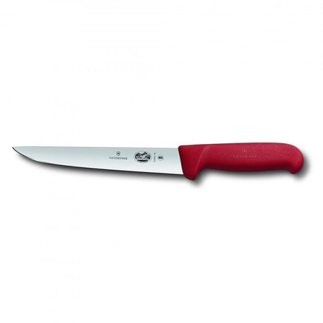 Victorinox 20cm sticking knife with red Ergonomic Fibrox handle, high carbon stainless steel blade, ideal for chefs and butchers.