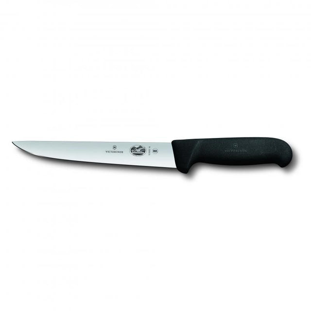 Victorinox 18cm sticking knife with stainless steel blade and black Fibrox handle for precision cutting and comfort.