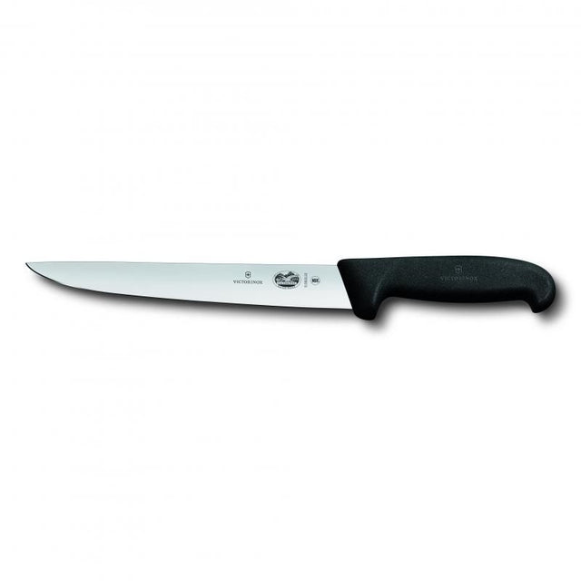 Victorinox 22cm sticking knife with straight back blade, ergonomic slip-resistant handle for precision meat slicing.