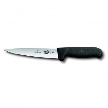 Victorinox 16cm sticking knife with pointed stainless steel blade and ergonomic black Fibrox handle for safe, precise cutting.