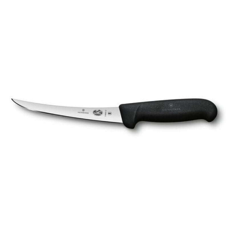 Victorinox Fibrox 12cm boning knife with curved fluted blade and non-slip handle for effortless, precise deboning.