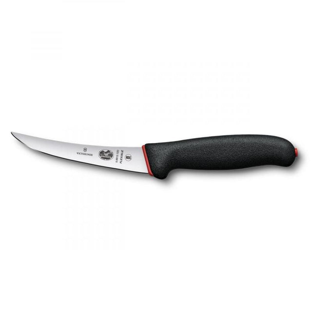 A 12cm flexible boning knife with a curved stainless steel blade and anti-slip Fibrox handle, ideal for deboning poultry and fish.