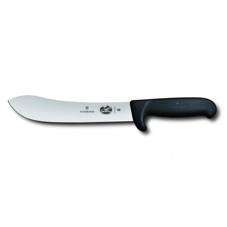 Victorinox 20cm butcher knife with safety nose feature, high-carbon stainless steel, soft-grip handle, and lightweight design.