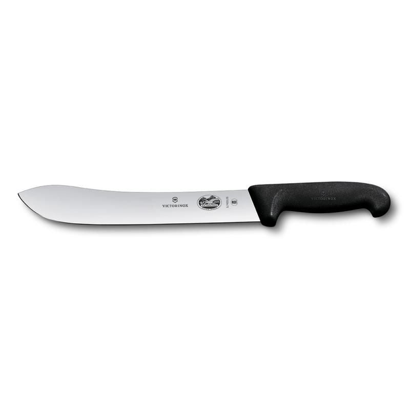 Victorinox Fibrox Butchers Knife with 25cm wide tip blade, featuring ergonomic handle and laser-tested sharpness for precision cutting.