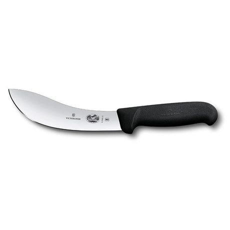 Victorinox 15cm skinning knife in black, featuring a high carbon stainless steel blade and ergonomic skid-resistant handle.