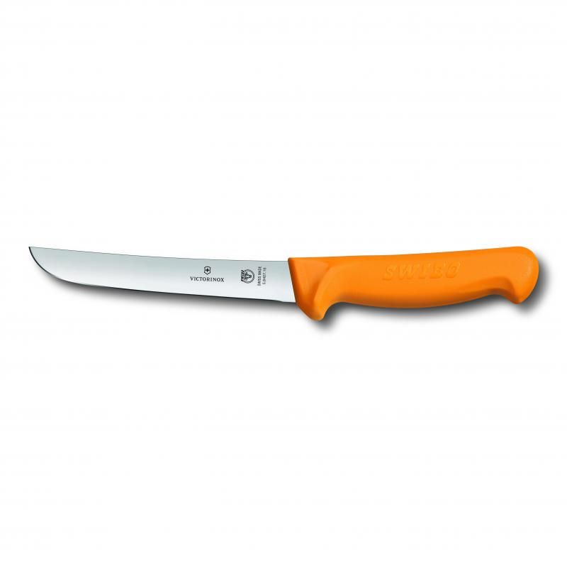 Victorinox Swibo Boning Knife with a 16cm curved blade and bright yellow handle for precision and comfort in food preparation.