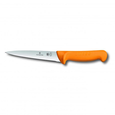 Victorinox Swibo Boning Knife with 18cm yellow blade, designed for precision cutting and ergonomic comfort in the kitchen.