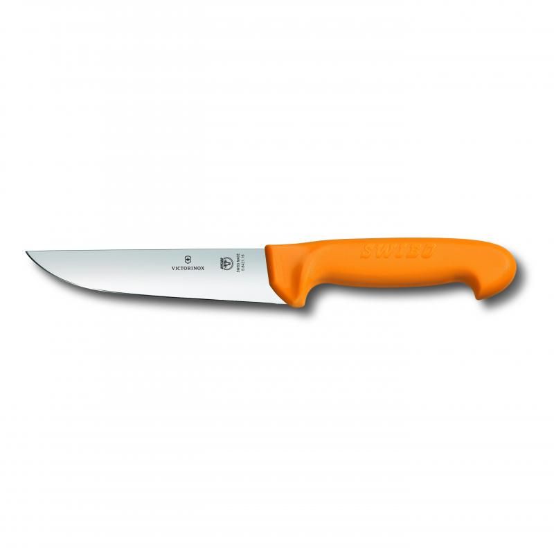 Victorinox Swibo Butchers Knife with 14cm straight back blade and bright yellow handle, designed for precision and comfort.