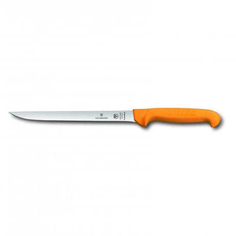 Victorinox 20cm flex blade knife with narrow yellow handle, ideal for precision cutting and ergonomic comfort in the kitchen.