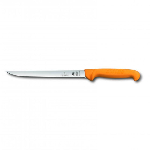 Victorinox 20cm flex blade knife with narrow yellow handle, ideal for precision cutting and ergonomic comfort in the kitchen.