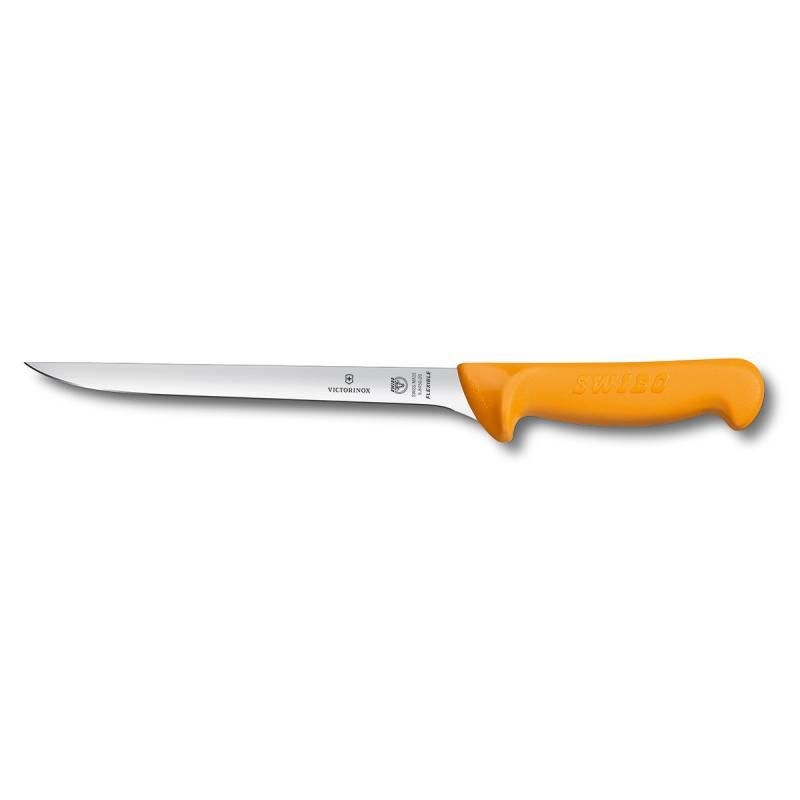 Victorinox Swibo 20cm flexible fish filleting knife with ergonomic yellow handle for precision and durability.