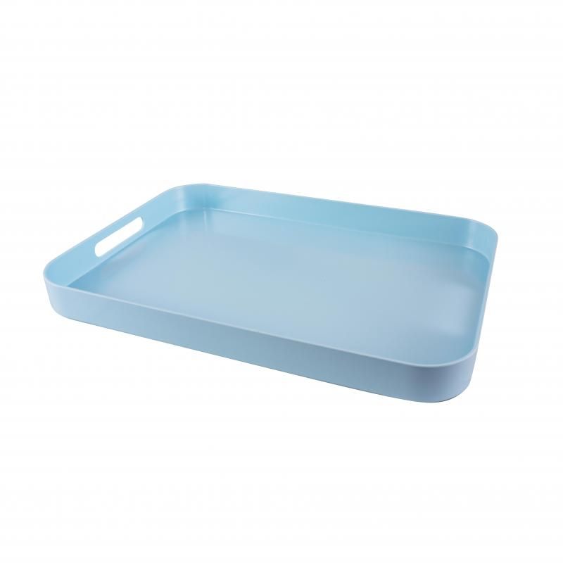 Serroni Melamine Rectangular Tray in Duck Egg Blue, perfect for serving with style, featuring lipped edges and sturdy handles.