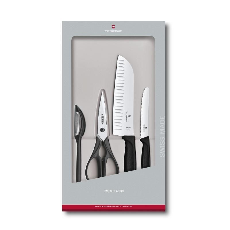 Victorinox Swiss Classic Kitchen Set in black, 4 precision knives with ergonomic handles for effortless meal preparation.