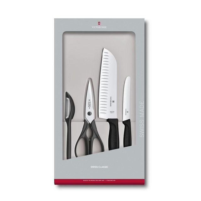 Victorinox Swiss Classic Kitchen Set in black, 4 precision knives with ergonomic handles for effortless meal preparation.