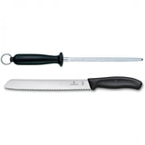 Victorinox Classic 11-piece cutlery set with black nylon handles and beechwood block, ideal for home cooks and chefs.