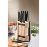 Victorinox Classic Cutlery Block Set: 11 ergonomic knives in black nylon handles housed in a stylish beechwood block.