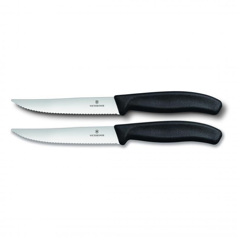 Victorinox Steak & Pizza Knife 12cm, Wide Blade, Wavy Edge, 2 Pc Set