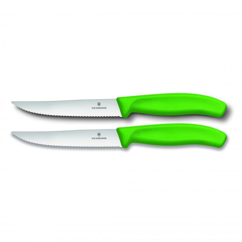 Victorinox Steak & Pizza Knife 12cm, Wide Blade, Wavy Edge, 2 Pc Set Green
