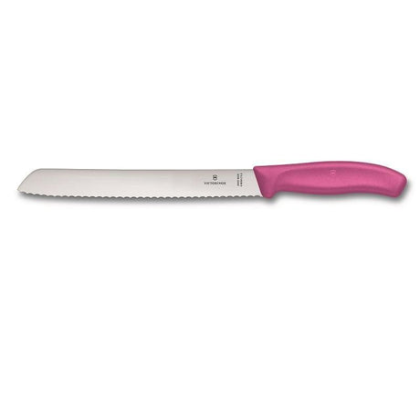 Pink Victorinox Bread Knife, 21cm, featuring a wavy edge blade for precise, effortless slicing of all bread types.