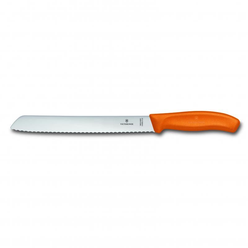 21cm Victorinox bread knife with wavy edge blade, ergonomic slip-resistant handle for safe slicing of loaves and rolls.