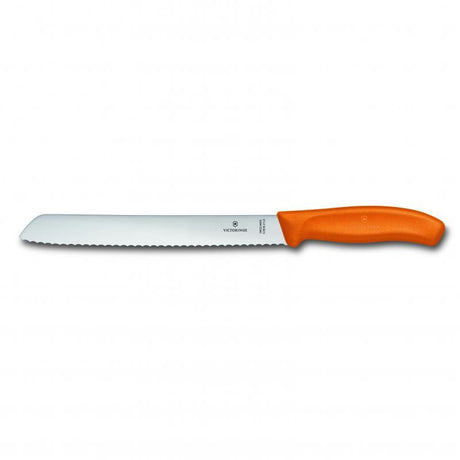 21cm Victorinox bread knife with wavy edge blade, ergonomic slip-resistant handle for safe slicing of loaves and rolls.