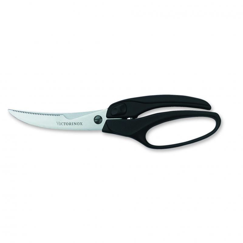 Victorinox poultry shears with stainless blades, designed for easy cutting of chicken and poultry without obstruction.