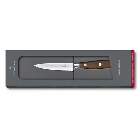 Victorinox 10cm kitchen knife with stainless steel blade and ergonomic handle for precise cutting and comfortable grip.