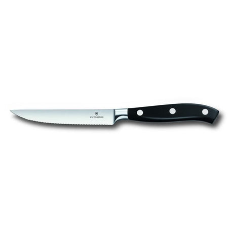 Victorinox Forged Steak Knife in gift box, 12cm wavy edge blade for easy meat cutting, with ergonomic handle for comfort.