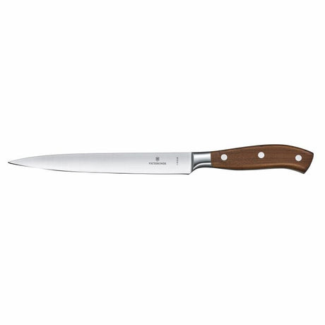 Victorinox 20cm filleting knife with a durable stainless steel blade and ergonomic wooden handle for precise fish and meat preparation.