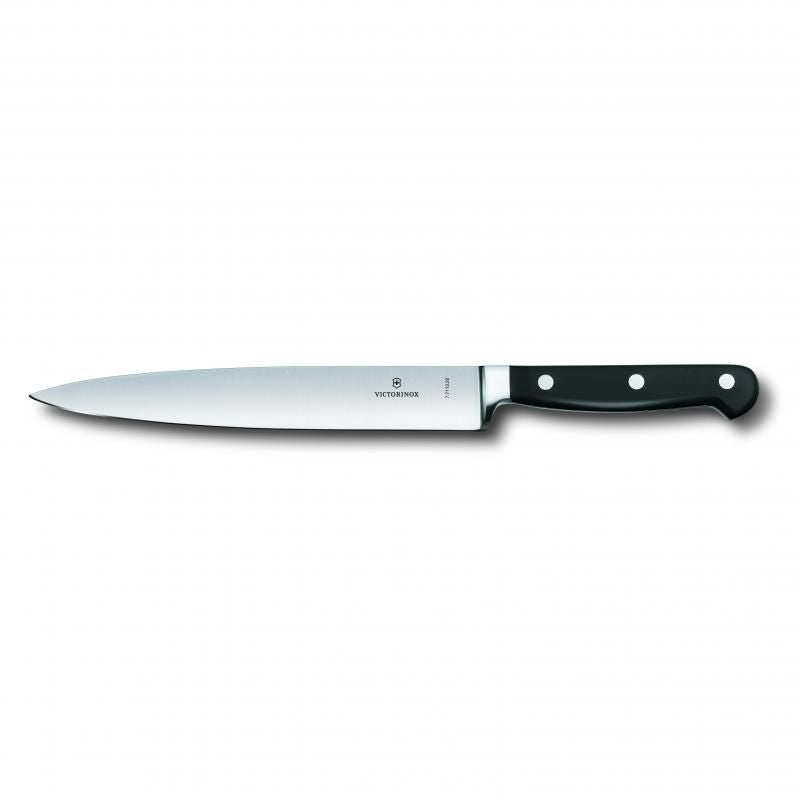 Victorinox 20cm Forged Carving Knife with flexible blade, high-carbon steel, ergonomic handle, gift boxed for culinary enthusiasts.